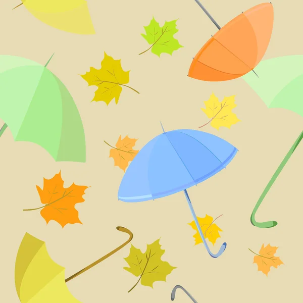 छाता और पत्तियों के साथ निर्बाध पृष्ठभूमि — स्टॉक वेक्टर