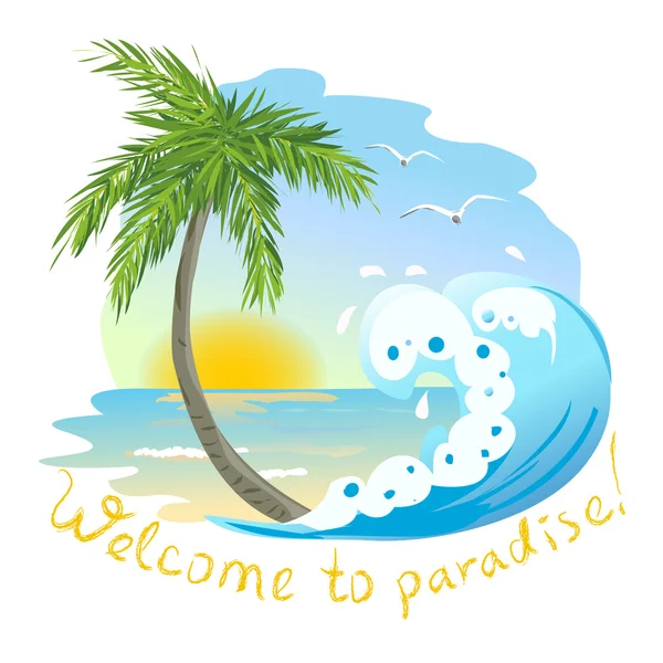 Pictogram met de zee en palm tree — Stockvector