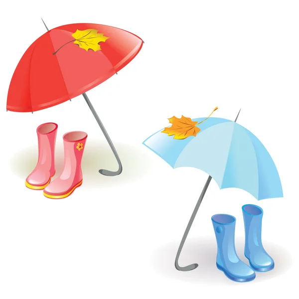 Set with umbrella and rubber boots — Stock Vector