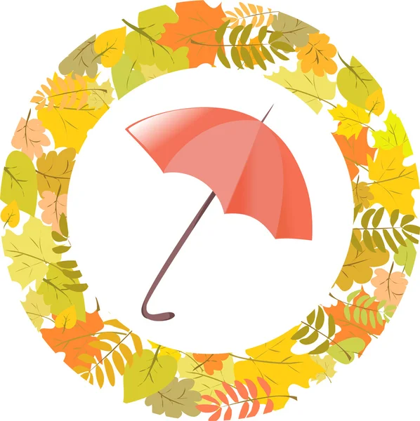Circular pattern of autumn leaves and umbrella — Stock Vector
