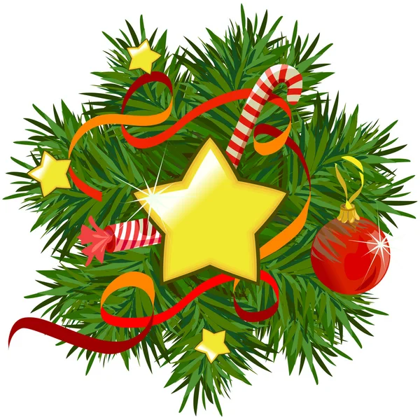 Vánoční věnec s hvězdami a dekorace — Stockový vektor