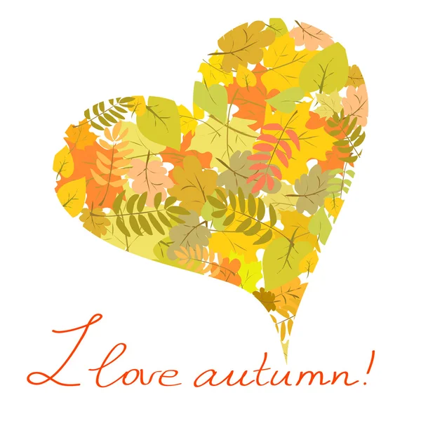 Corazón de las hojas de otoño — Vector de stock