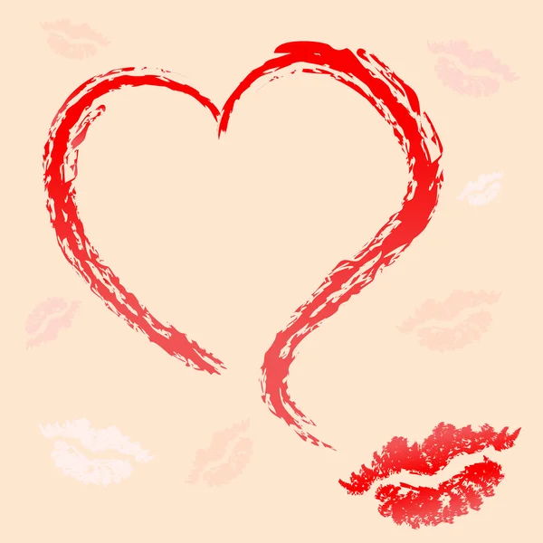 Impresión de los labios y el patrón de corazones — Vector de stock