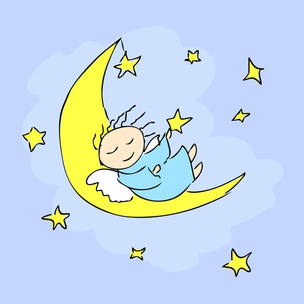Angelo che dorme sulla luna — Vettoriale Stock