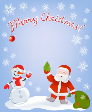 Noel Baba ve kardan adam ile Noel kartı