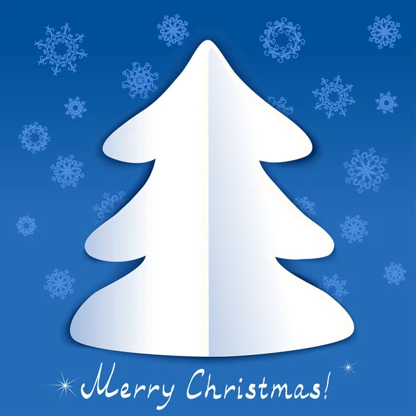 Christmas tree shape on a blue background with snowflakes — Stock Vector