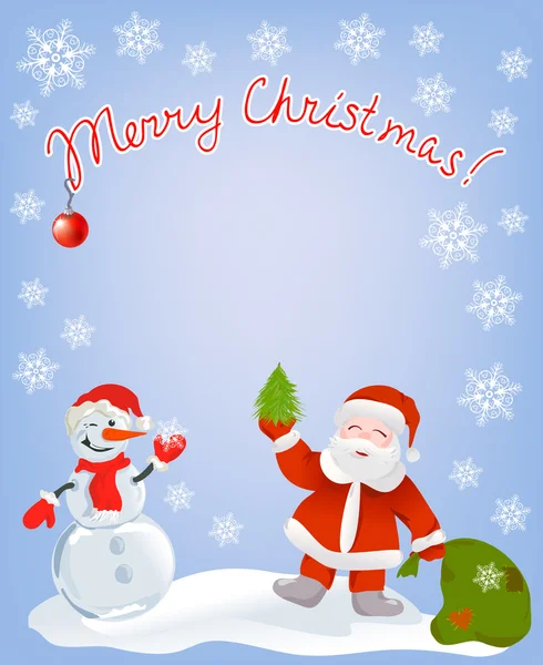 Christmas card with Santa and snowman — Stock Vector