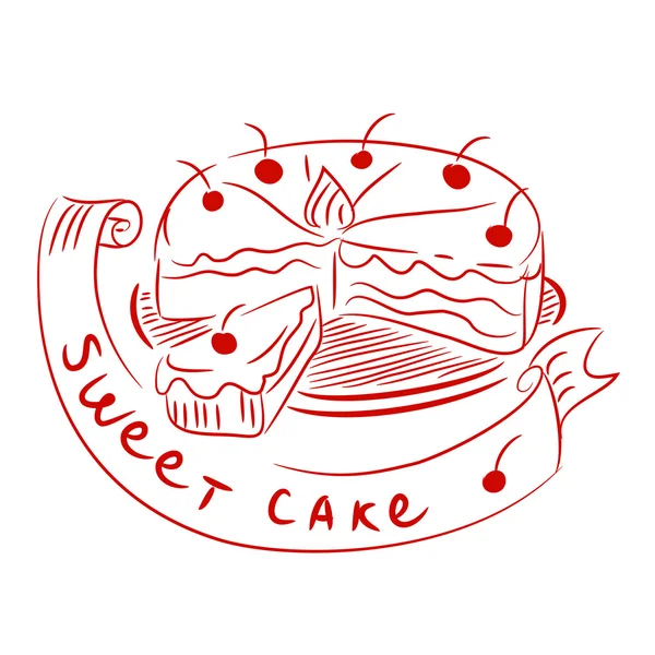 Boceto con un pastel y una cinta — Vector de stock