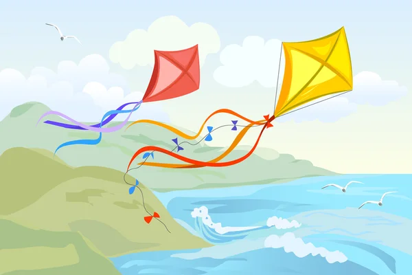 Kite flying over the sea — Stock Vector