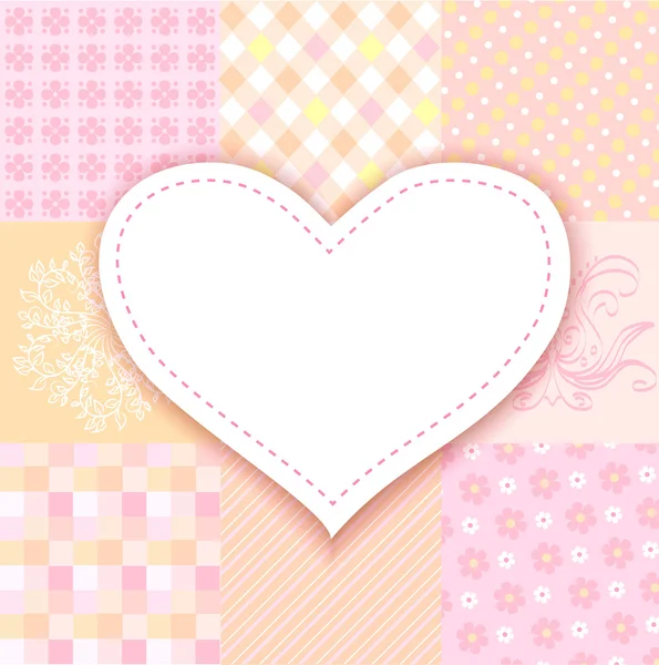 Corazón blanco. patchwork fondo romántico — Vector de stock