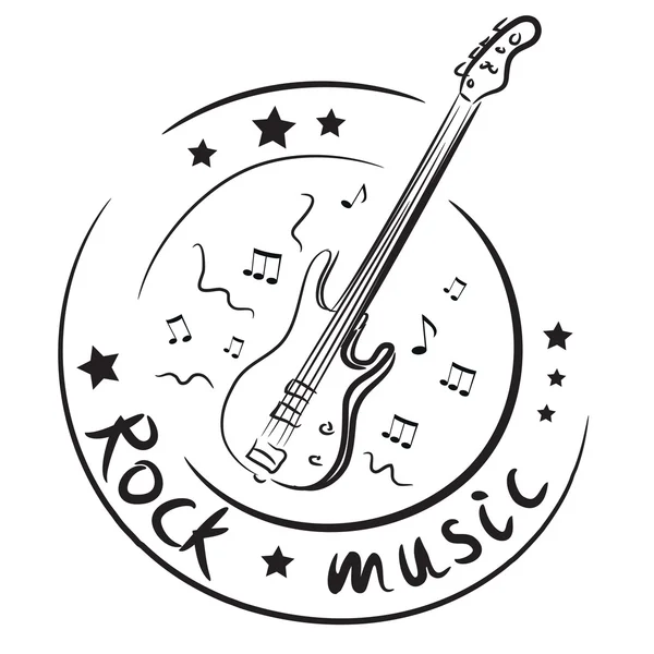 Ikone mit Bassgitarre und Noten — Stockvektor