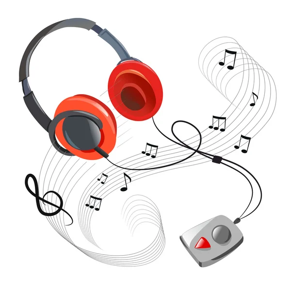 Ícone de música e fones de ouvido em um fundo branco — Vetor de Stock