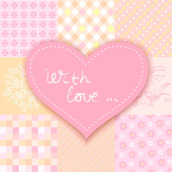 Cœur patchwork. fond romantique patchwork — Image vectorielle