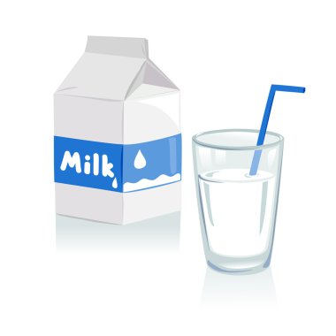 glass of milk and a carton of milk clipart