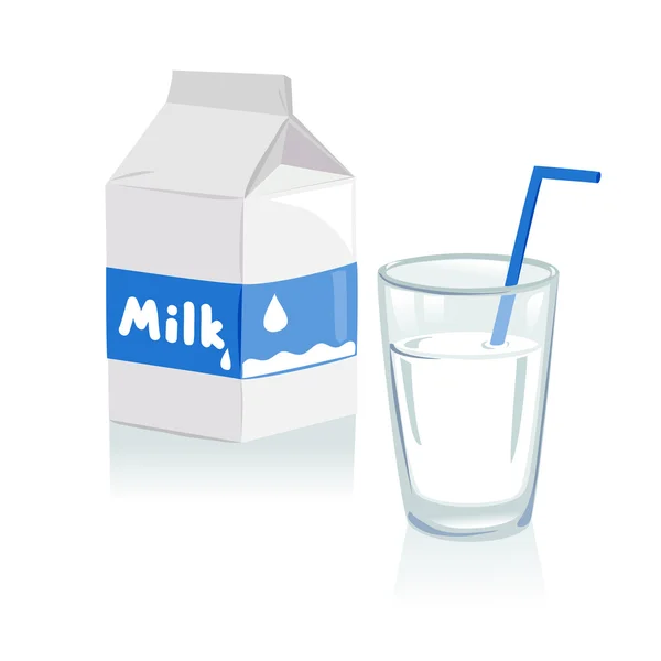 Glas melk en een doos van melk — Stockvector