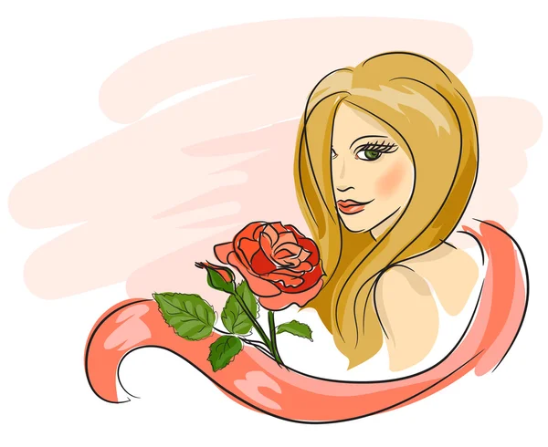 Красива дівчина моди з трояндою і стрічкою — стоковий вектор