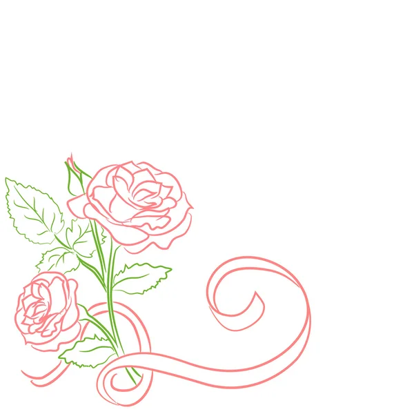 Boceto con una rosa y cinta — Vector de stock