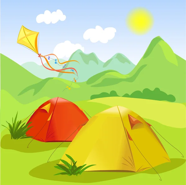 Zelten und Berglandschaft — Stockvektor