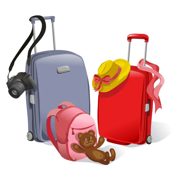 Dos maletas y mochila para niños — Vector de stock