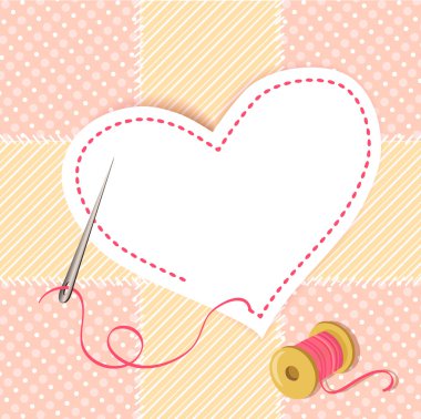 patchwork heart with a needle thread clipart