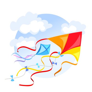 emblem with a kite and clouds clipart