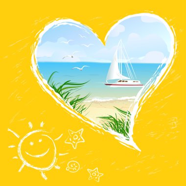 çerçeve bir kalp şeklinin içine deniz