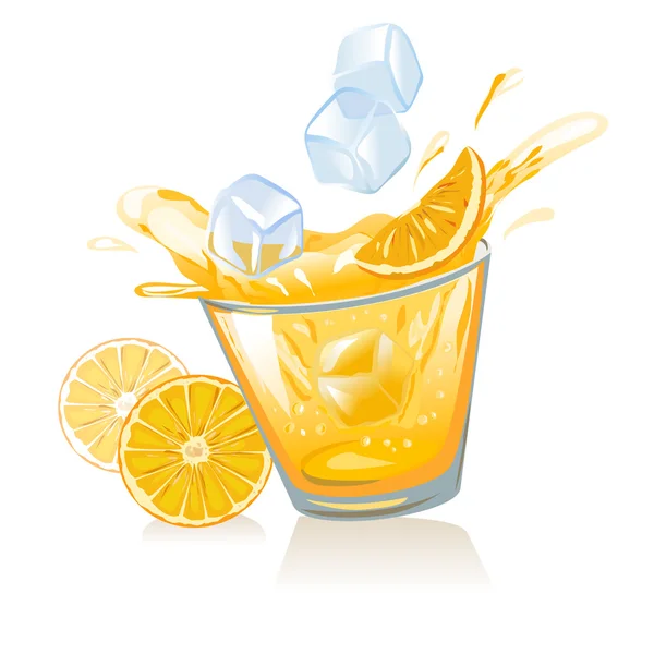 Vaso de jugo de naranja y cubitos de hielo — Vector de stock