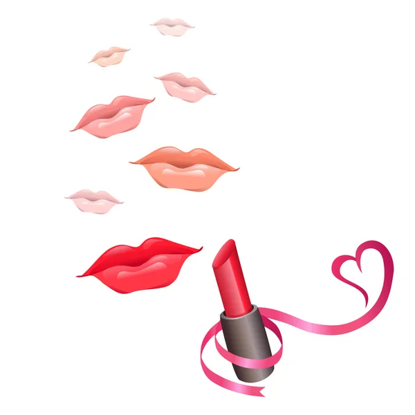 Χείλη και κραγιόν με κορδέλα — Διανυσματικό Αρχείο