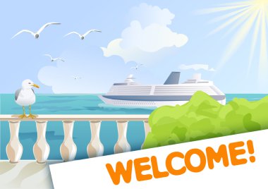 Deniz Manzaralı broşür ve bir yolcu gemisi