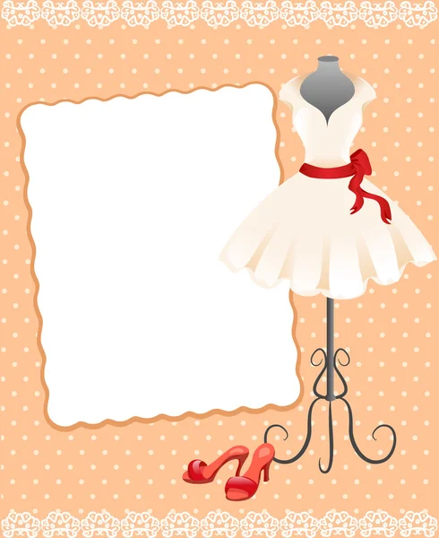 Carte avec mannequin, robe et chaussures — Image vectorielle
