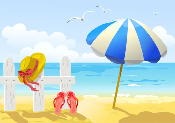 Beach, sea and sun umbrella — Stock Vector