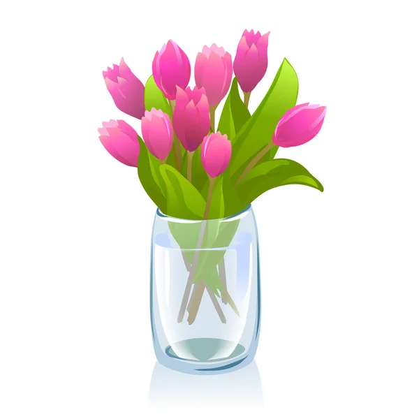 Transparente Vase mit Tulpen — Stockvektor