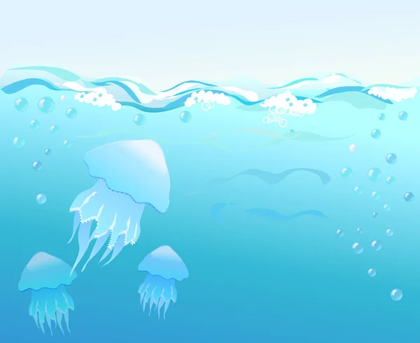 Bajo el agua con medusas — Vector de stock