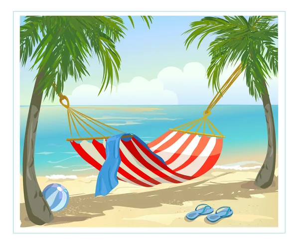 Hammock, palm trees on the beach — Stock Vector