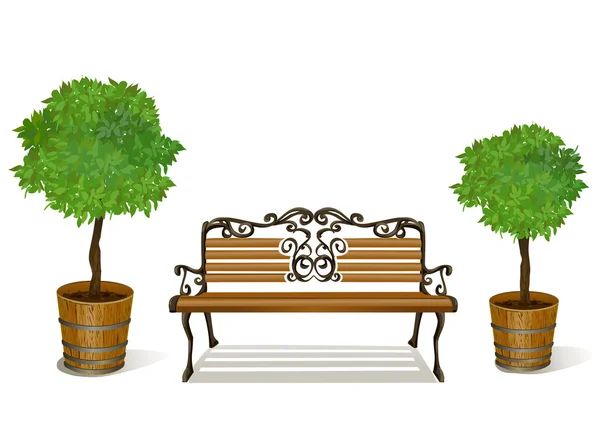 Bench and trees in pots isolated — Stock Vector