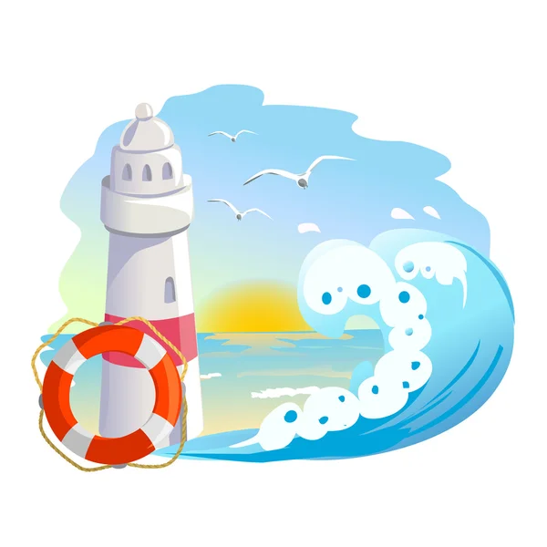 Icon with lighthouse and wave — Stock Vector