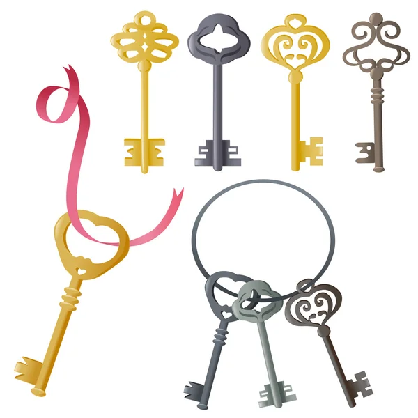 Set of vintage door keys — Stock Vector