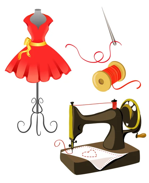 Mannequin, dress, naaimachine geïsoleerd Stockillustratie