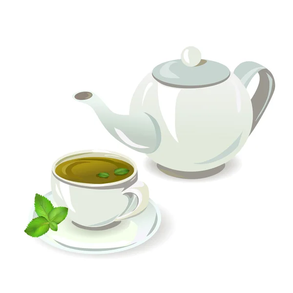 Czajnik i filiżanki herbaty — Wektor stockowy