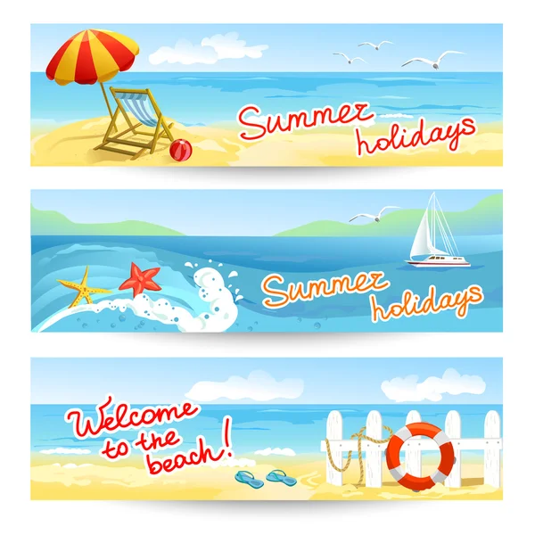 Drei Sommer Meer Banner — Stockvektor