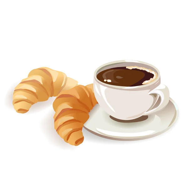 Petit déjeuner français de café et croissants — Image vectorielle