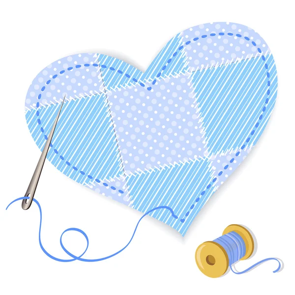 Heart patchwork and thread — Stock Vector