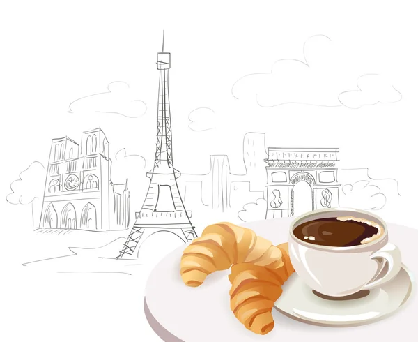 法国在城市背景下的早餐 — 图库矢量图片