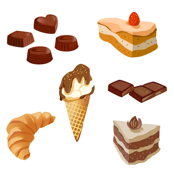 Set of sweets, chocolates, cakes — Stock Vector