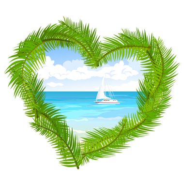 Deniz, kalp şeklinde palmiye ağaçları