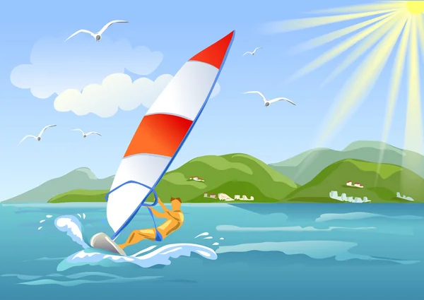 Windsurfen op zee — Stockvector