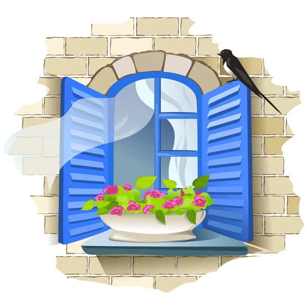 Винтажное окно с цветами — стоковый вектор