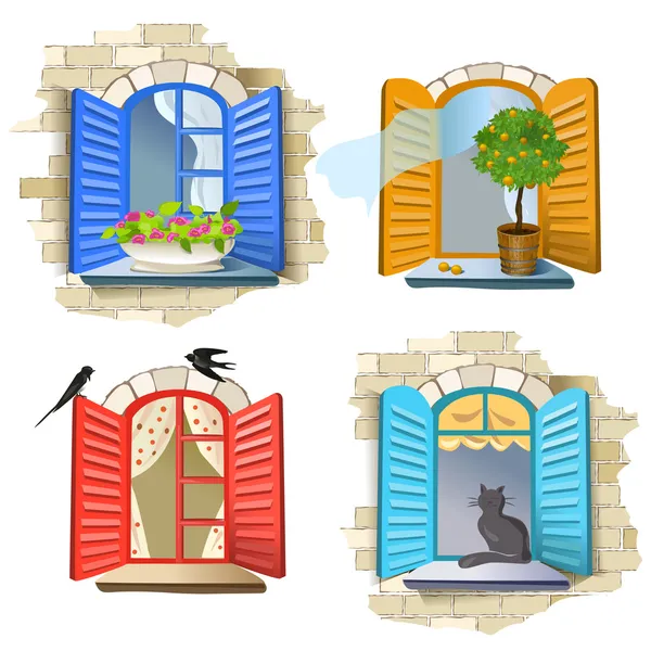 Set of vintage windows — Stock Vector