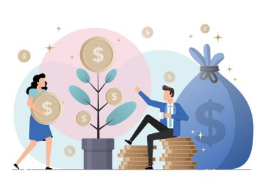 İşadamı ve işkadını gelir ekiyor. Mali Özgürlük Konsepti