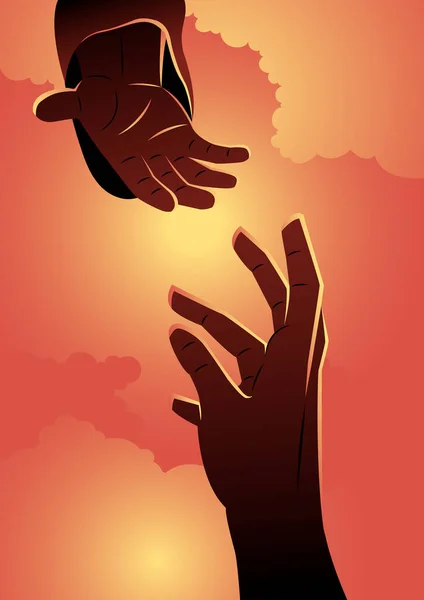 God Hand Reaching Out Human Hand — Stock Vector